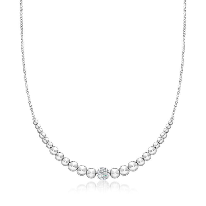 Sterling Silver Graduated 3-7.5mm Bead Necklace with 1.00 ct. t.w. CZs. 18" image number 1