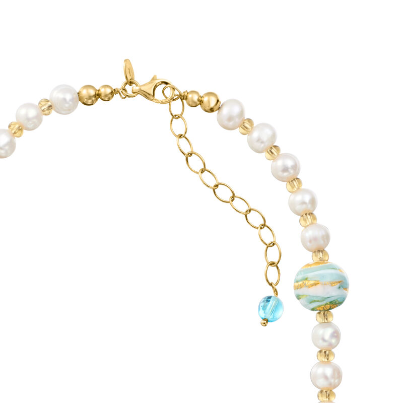 Italian Multicolored Murano Glass Turtle and Bead Necklace with 6-11mm Cultured Pearls in 18kt Gold Over Sterling. 18&quot; image number 3