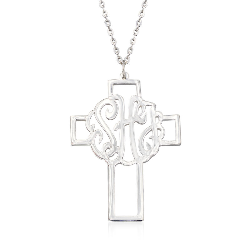 Sterling Silver Personalized Monogram Cross Necklace. 18&quot; image number 1