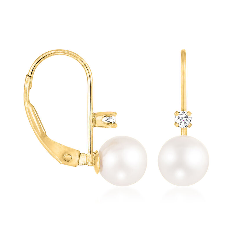 6-7mm Cultured Akoya Pearl Earrings with Diamond Accents in 14kt