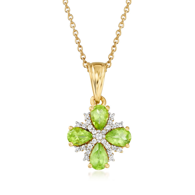 1.50 ct. t.w. Peridot and .10 ct. t.w. White Topaz Flower Pendant Necklace in 18kt Gold Over Sterling image number 0