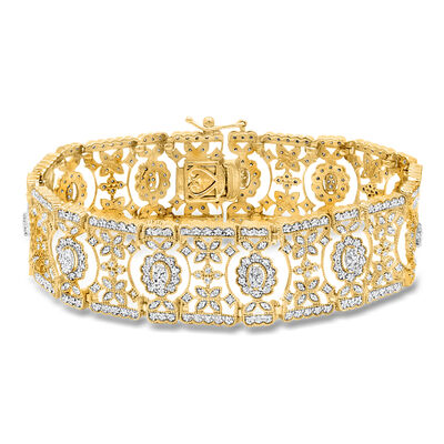 3.00 ct. t.w. Diamond Openwork Floral Bracelet in 18kt Gold Over Sterling