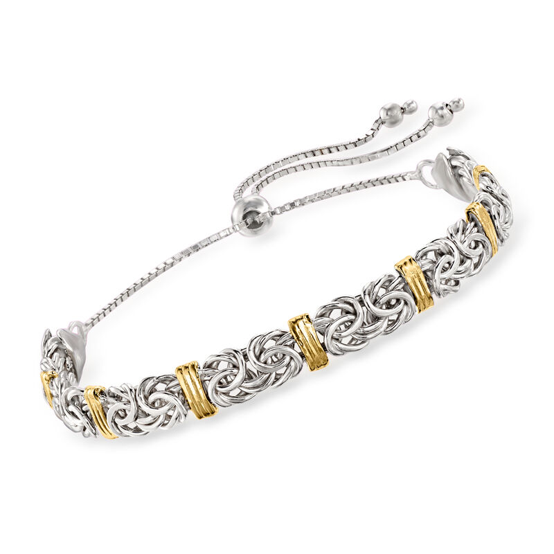 Sterling Silver Byzantine Bolo Bracelet with 14kt Gold Stations image number 0