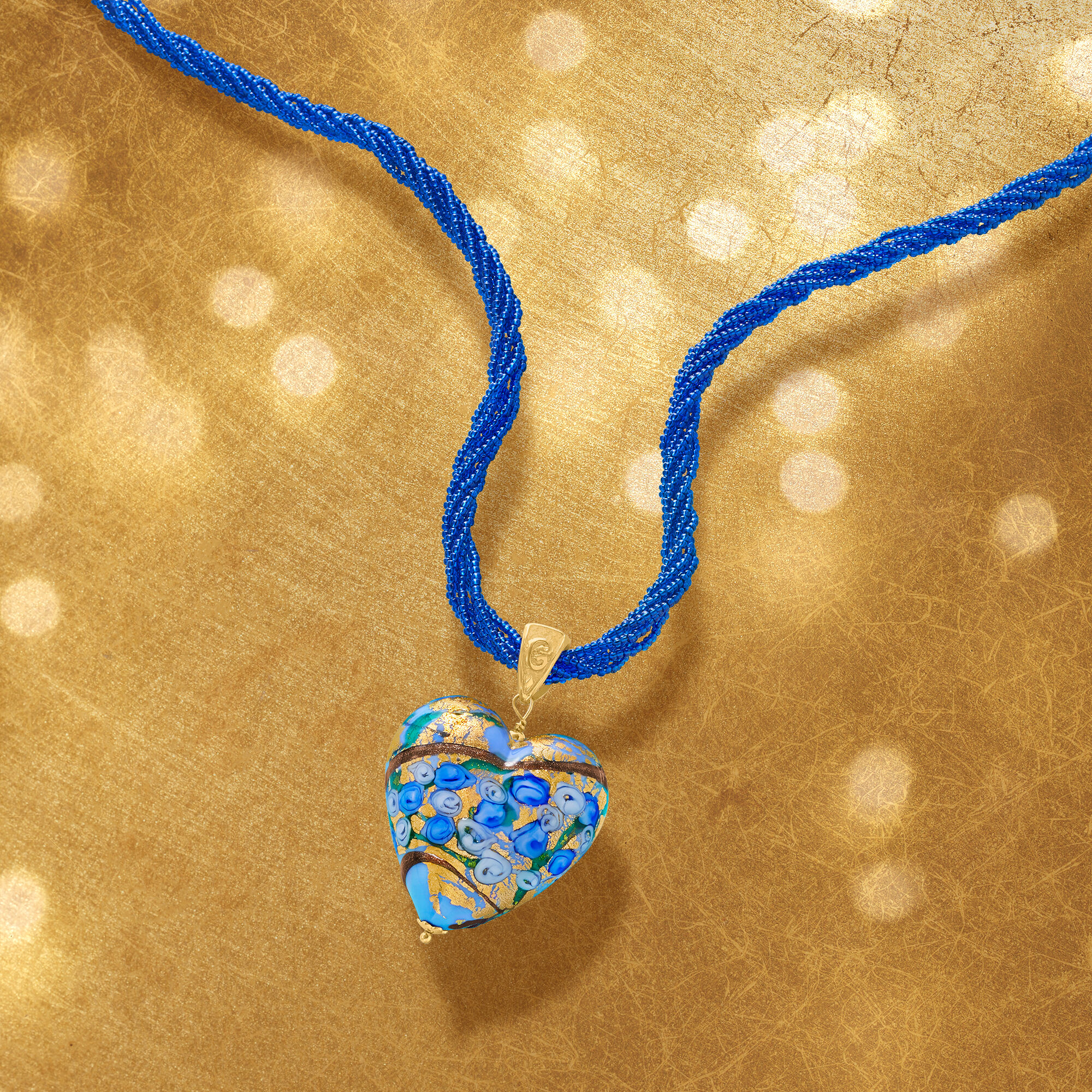 Italian Multicolored Murano Heart Pendant Necklace in 18kt