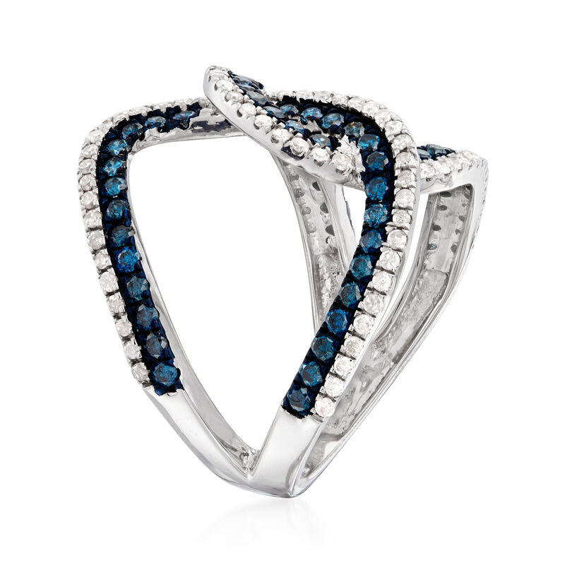 1.25 ct. t.w. Blue and White Diamond Ring in Sterling Silver image number 2