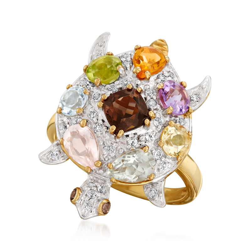 3.00 ct. t.w. Multi-Gemstone Turtle Ring in 18kt Gold Over Sterling image number 3
