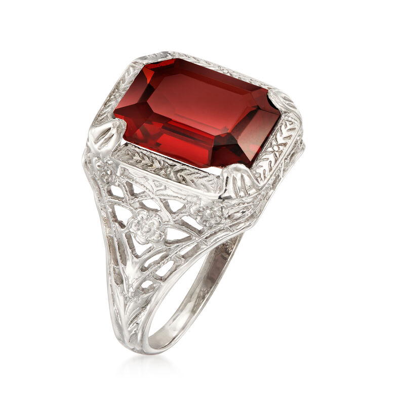 C. 1950 Vintage 2.50 Carat Garnet Filigree Ring in 14kt White Gold. Size 6 image number 2
