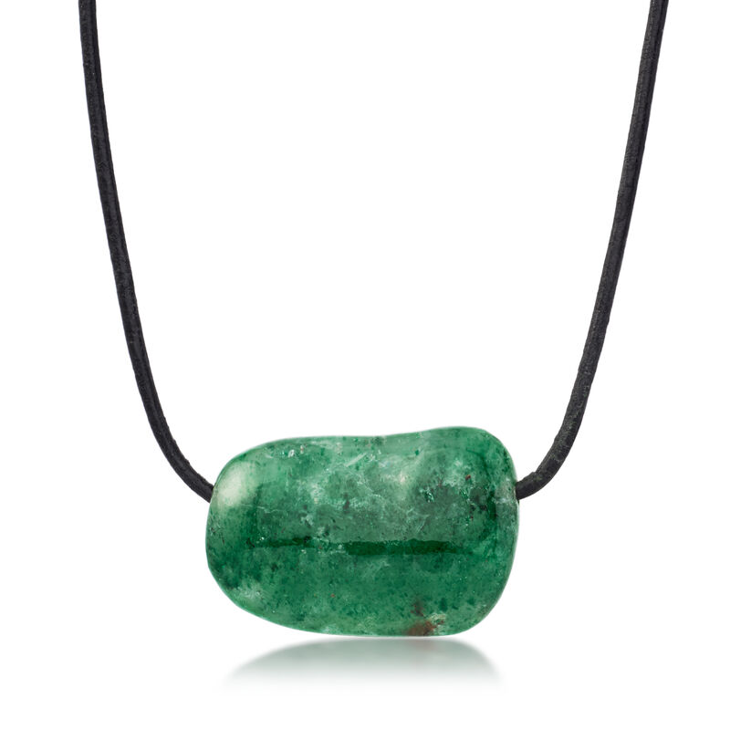 Aventurine Bead Necklace with Adjustable Black Leather Cord image number 0