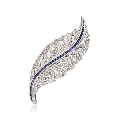 C. 1990 Vintage 2.25 ct. t.w. Diamond and 2.00 ct. t.w. Sapphire Leaf Pin in 14kt White Gold
