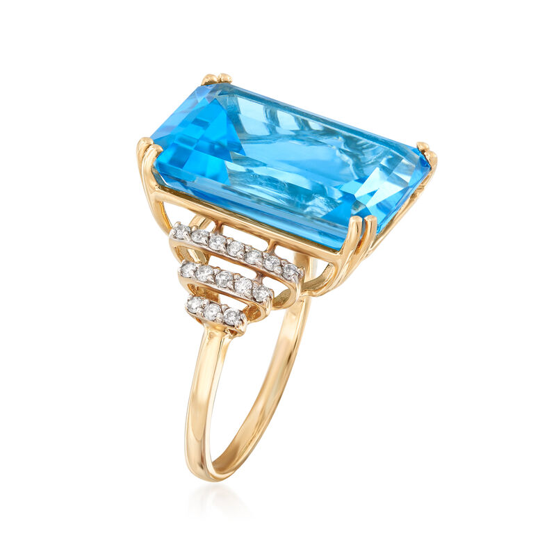 18.50 Carat Swiss Blue Topaz and .25 ct. t.w. Diamond Ring in 14kt Yellow Gold image number 2