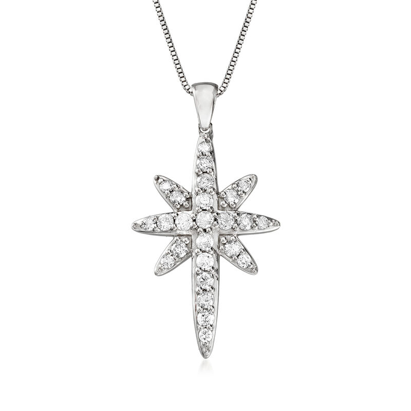 1.00 ct. t.w. Diamond Starburst Cross Pendant Necklace in Sterling Silver. 18&quot; image number 1