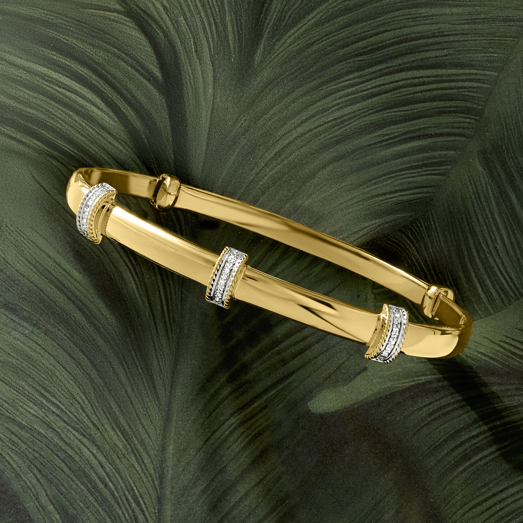 Diamond Station Bangle Bracelet in 18kt Gold Over Sterling. 8&quot