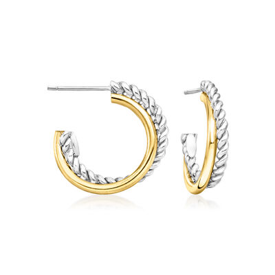 Phillip Gavriel "Italian Cable" Sterling Silver and 18kt Yellow Gold Double-Hoop Earrings