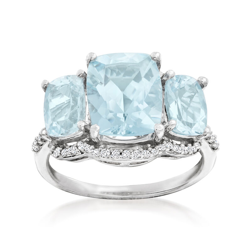 4.20 ct. t.w. Aquamarine and .25 ct. t.w. Diamond Ring in 14kt White Gold image number 0