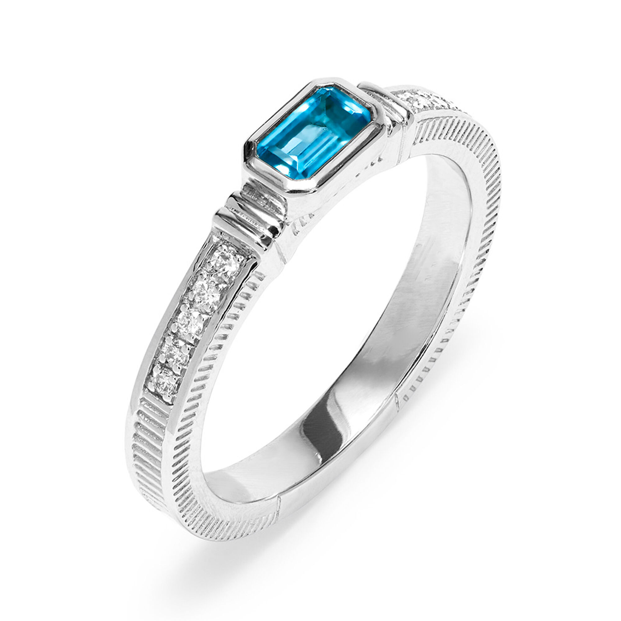 Judith Ripka Adrienne .33 Carat Swiss Blue Topaz Stackable Ring with Diamond Accents in Sterling Silver
