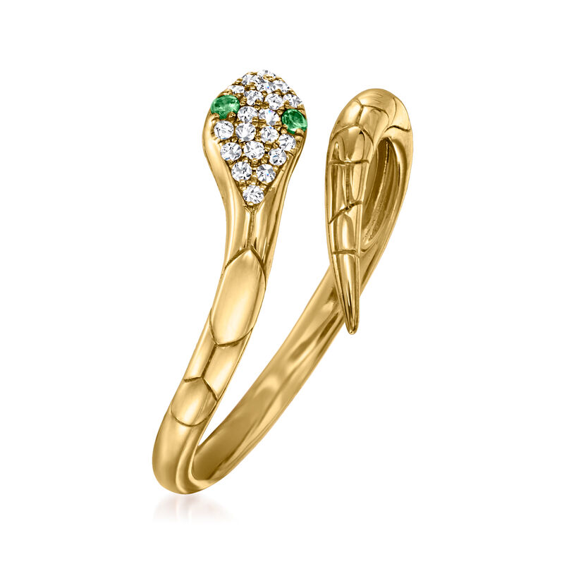 14kt Yellow Gold Snake Bypass Ring with Diamond and Tsavorite Accents image number 2