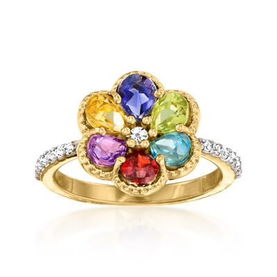 1.60 ct. t.w. Multi-Gemstone Flower Ring in 18kt Gold Over Sterling