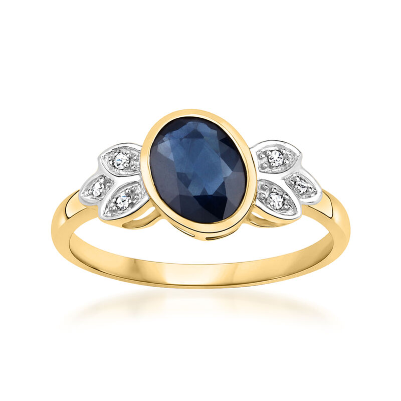 1.40 Carat Sapphire Leaf Ring with Diamond Accents in 14kt Yellow Gold. Size 8 image number 0