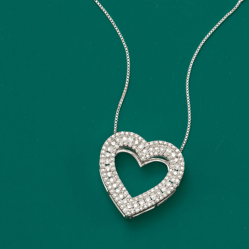 1.00 ct. t.w. Diamond Heart Pendant Necklace in Sterling Silver. 18&quot; image number 5