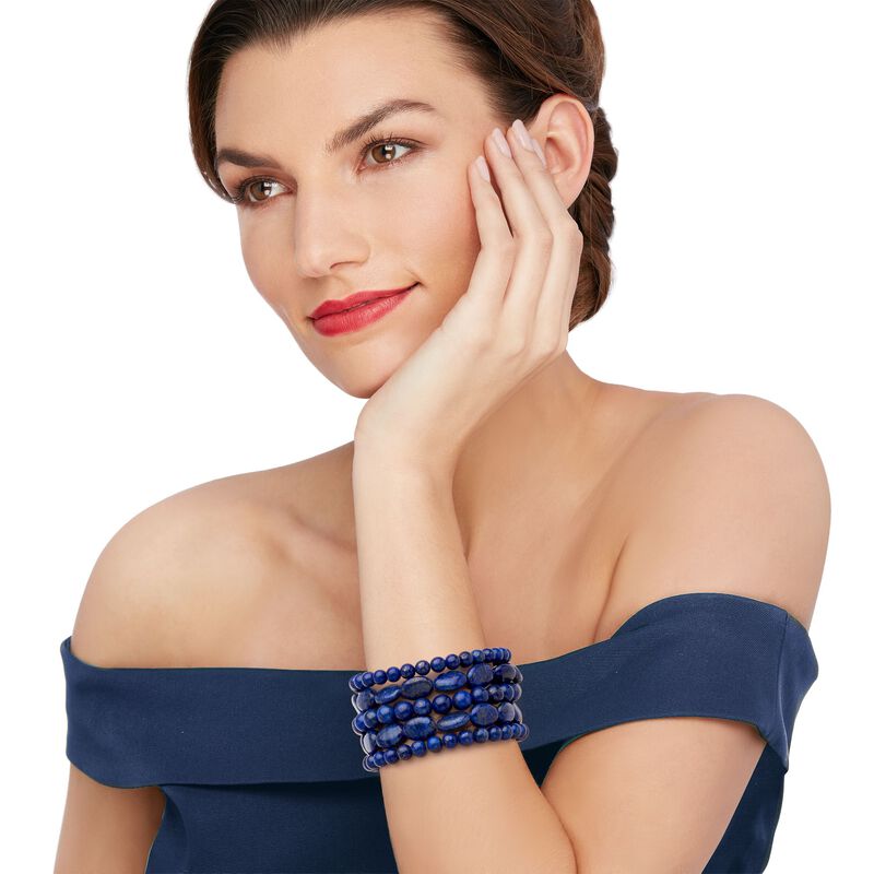 Lapis Jewelry Set: Five Bead Stretch Bracelets image number 1