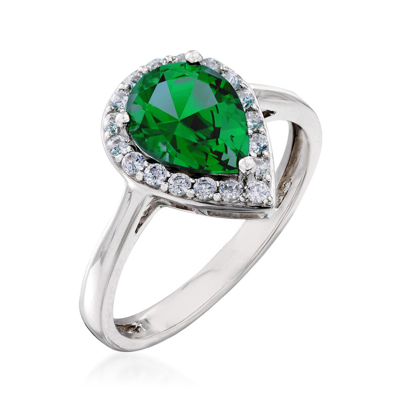 Simulated Emerald and .20 ct. t.w. CZ Ring in Sterling Silver image number 2