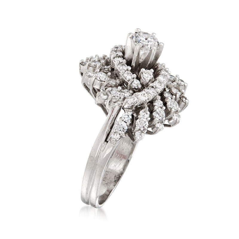C. 1980 Vintage 2.05 ct. t.w. Diamond Floral Cluster Ring in 14kt White Gold image number 2