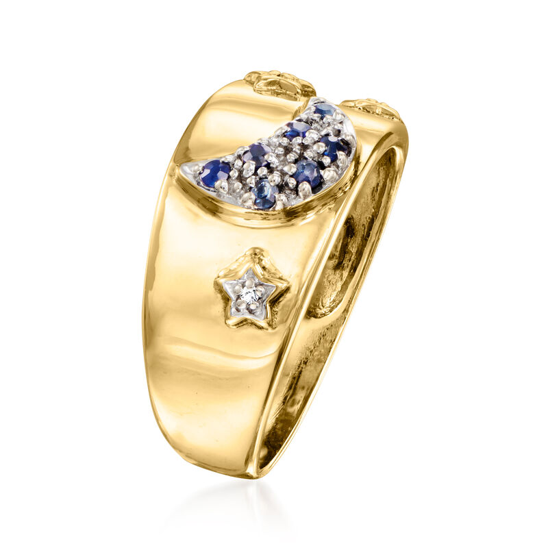 C. 1980 Vintage .14 ct. t.w. Sapphire Moon and Stars Ring with Diamond Accents in 10kt Yellow Gold image number 2