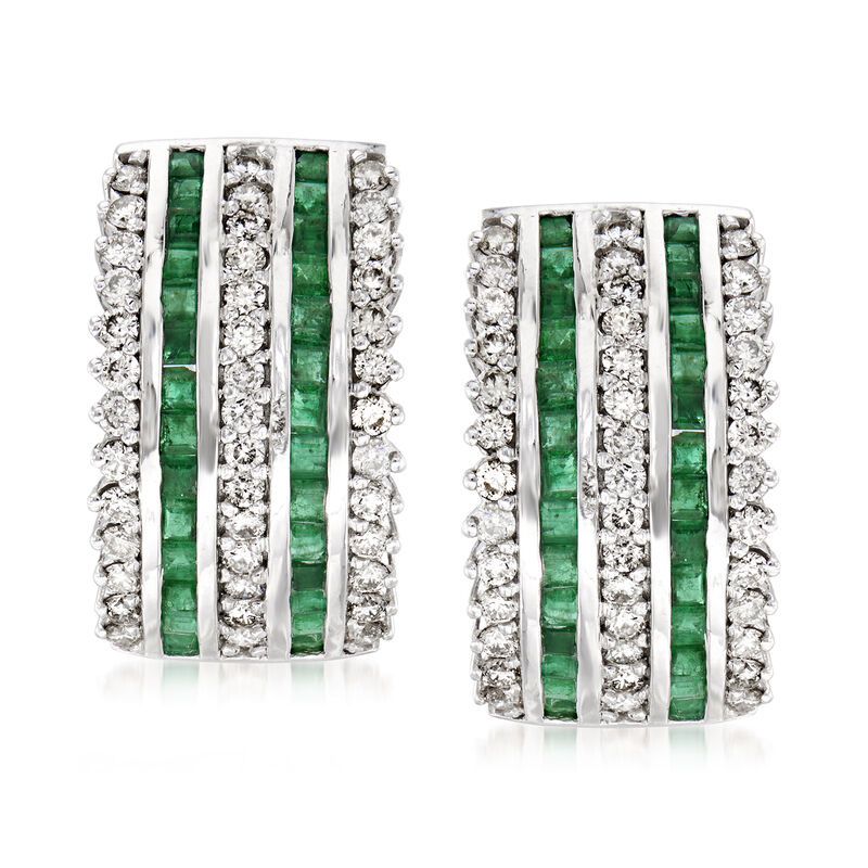 C. 1980 Vintage 1.75 ct. t.w. Emerald and 1.25 ct. t.w. Diamond Clip-On Earrings in 14kt White Gold image number 0