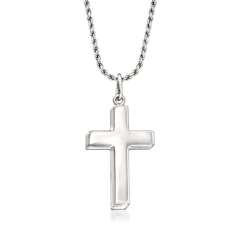 Men's Sterling Silver Cross Pendant Necklace. 22&quot; image number 0