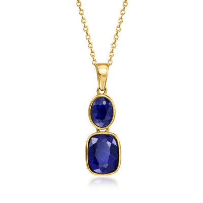 4.20 ct. t.w. Sapphire Double-Drop Pendant Necklace in 18kt Gold Over Sterling