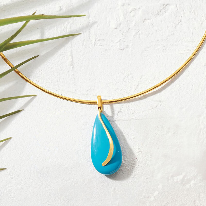 Turquoise Teardrop Pendant in 14kt Yellow Gold image number 3