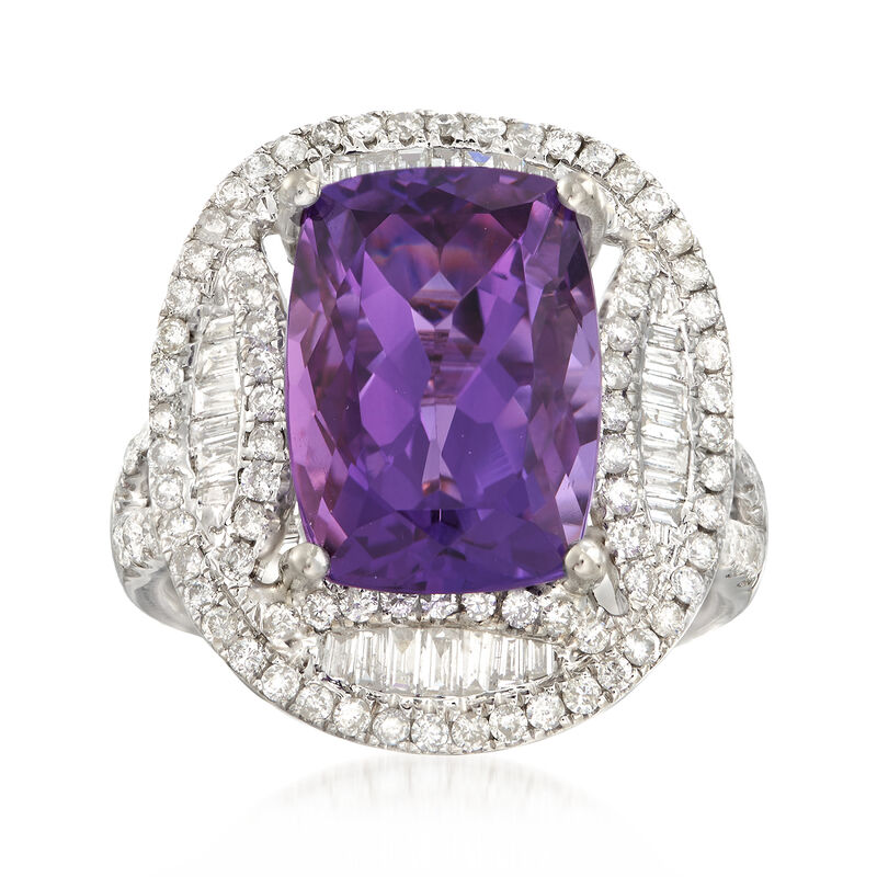 C. 1990 Vintage Cushion-Cut 5.65 Carat Amethyst with 1.17 ct. t.w. Diamond Ring in 18kt White Gold. Size 6.5 image number 0