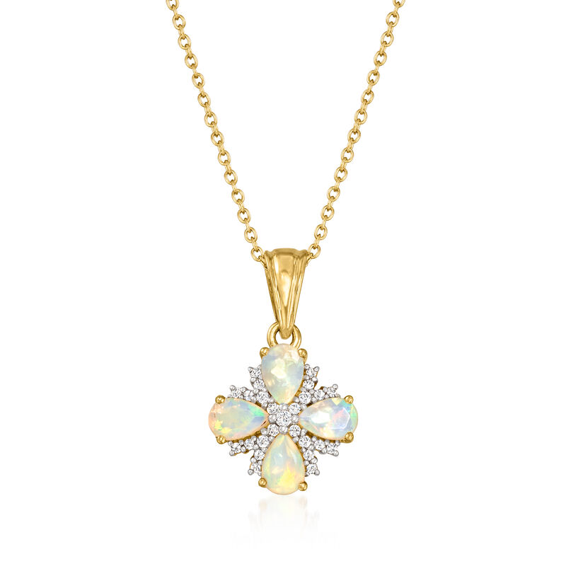 Ethiopian Opal and .18 ct. t.w. White Topaz Floral Pendant Necklace in 14kt Gold Over Sterling image number 0
