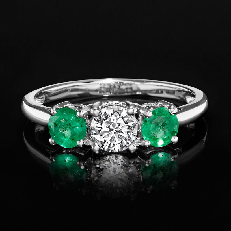 .50 Carat Lab-Grown Diamond Ring with .40 ct. t.w. Emeralds in 14kt White Gold image number 3