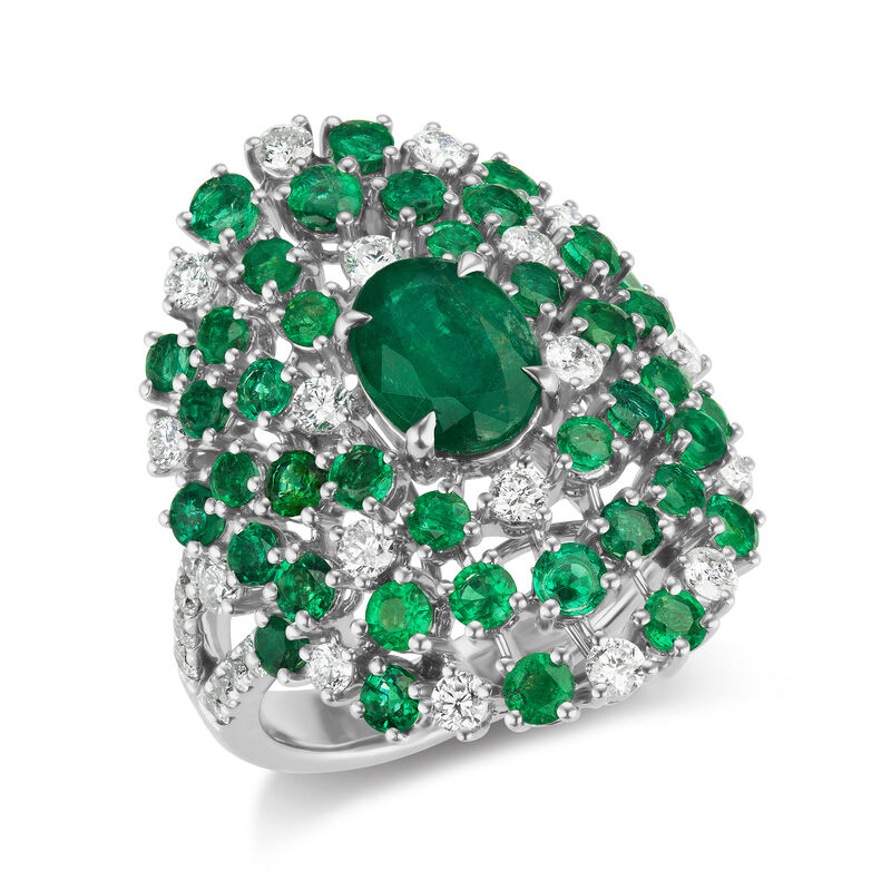 3.60 ct. t.w. Emerald and .90 ct. t.w. Diamond Ring in 18kt White Gold image number 1
