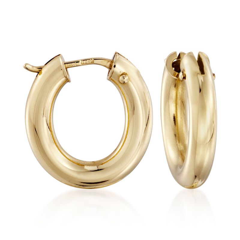 Roberto Coin 4mm 18kt Yellow Gold Oval Hoop Earrings. 3/4"