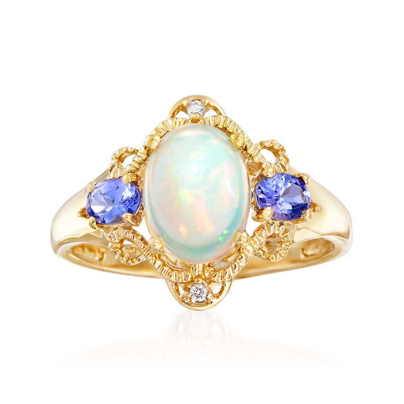 Opal and .30 ct. t.w. Tanzanite Ring with Diamond Accents in 14kt Yellow Gold image number 0