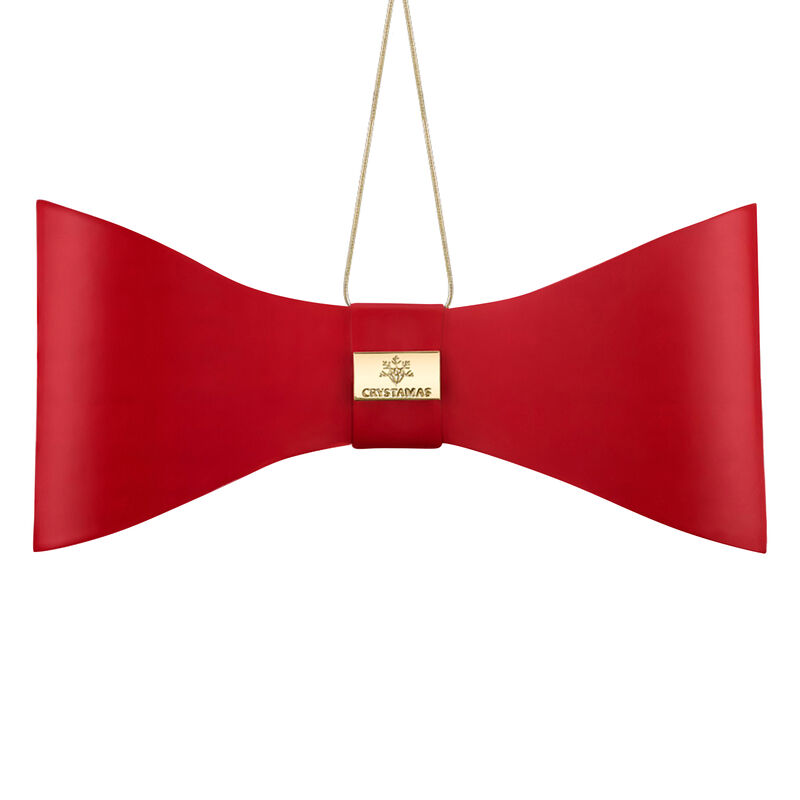 Crystamas Red Lambskin Leather Bow Ornament with Gold Tone Studs image number 1