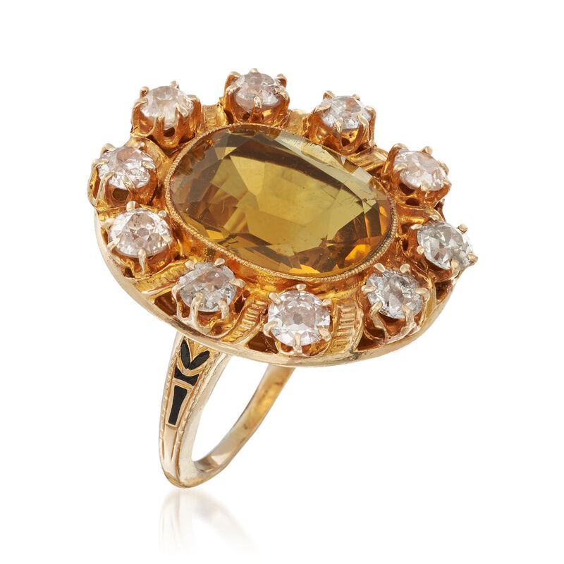 C. 1900 Vintage 6.00 Carat Citrine and 1.80 ct. t.w. Diamond Ring in 14kt Yellow Gold. Size 5.75 image number 2