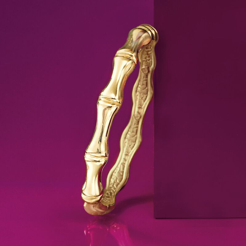 Italian 18kt Yellow Gold Over Sterling Silver Bamboo-Style Bangle Bracelet image number 2