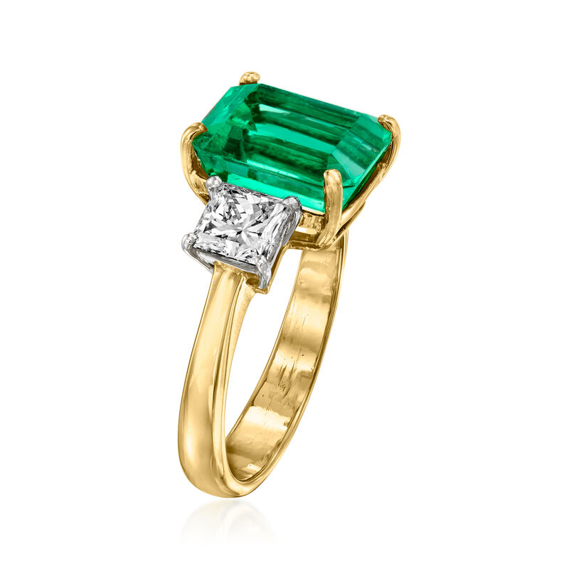 C. 1980 Vintage 3.50 Carat Emerald Ring with 1.00 ct. t.w. Diamonds in 18kt Yellow Gold. Size 6 image number 2