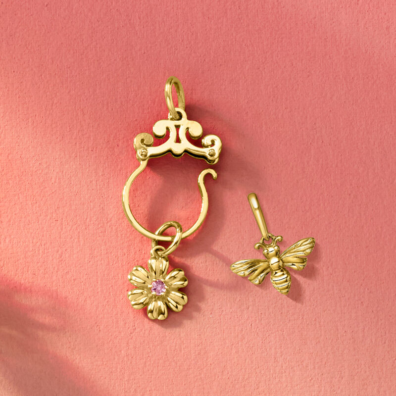 Pink Sapphire Flower Charm in 14kt Yellow Gold  image number 4