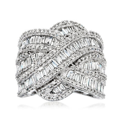 2.40 ct. t.w. Round and Baguette Lab-Grown Diamond Highway Ring in 14kt White Gold