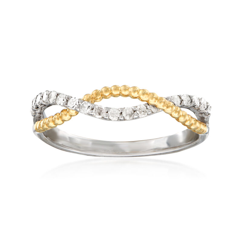 .25 ct. t.w. Diamond Twisted Bead Ring in Sterling Silver and 14kt Yellow Gold image number 0