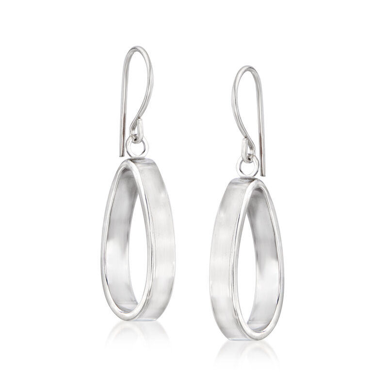 14kt White Gold Teardrop Hoop Earrings image number 0