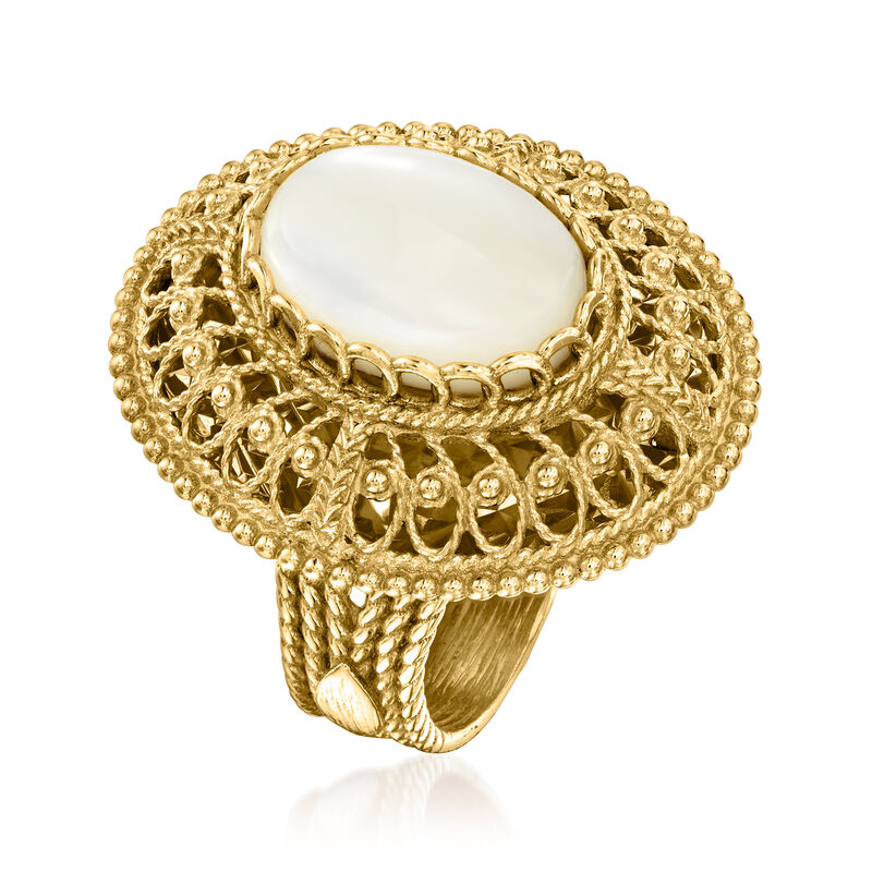 Mother-of-Pearl Filigree Ring in 18kt Gold Over Sterling image number 2