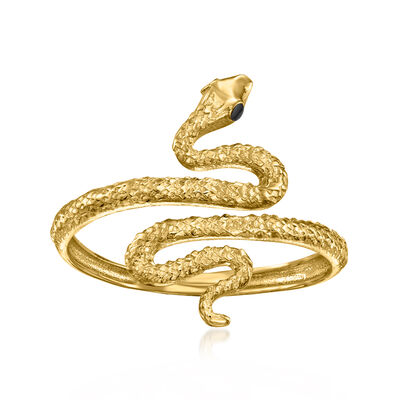 Italian 10kt Yellow Gold Snake Ring with Black Enamel