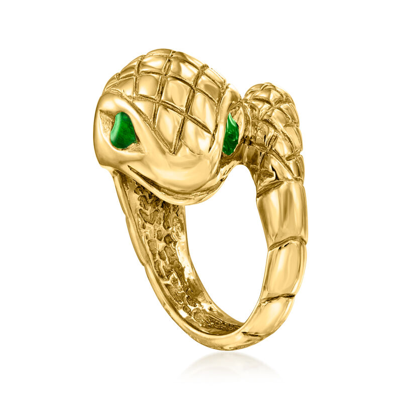 Italian Snake Ring with Green Enamel in 18kt Gold Over Sterling image number 3