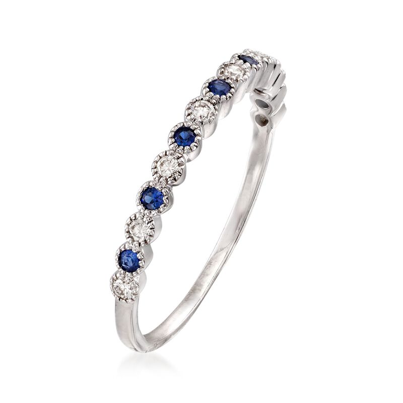 .13 ct. t.w. Diamond and .10 ct. t.w. Sapphire Ring in 14kt White Gold image number 2
