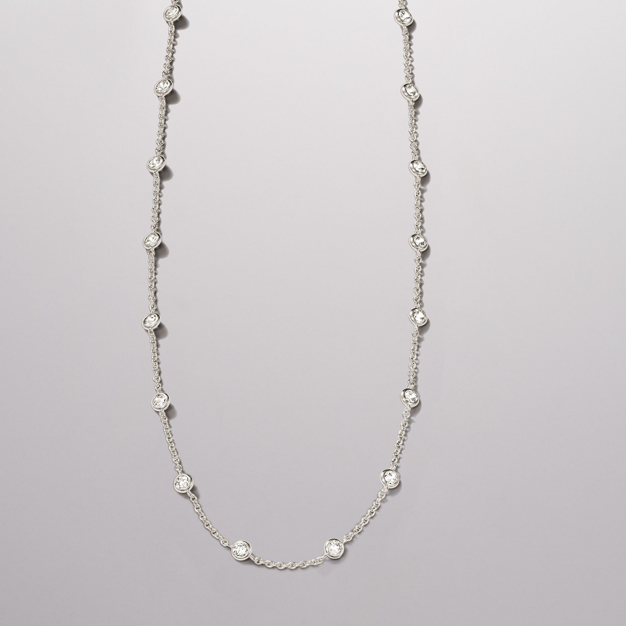 4.50 ct. t.w. Bezel Set CZ Station Necklace in Sterling Silver